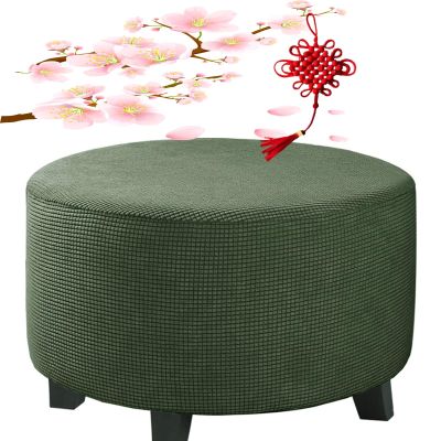 BLLMTEAR Velvet Ottoman Cover Square/Round/Rectangle XXL Footrest Slipcover Stretch Washable Foot Stool Covers Thick Storage Protector with Elastic Bottom (Color : 9, Size : Round:24-29in/60-73cm)