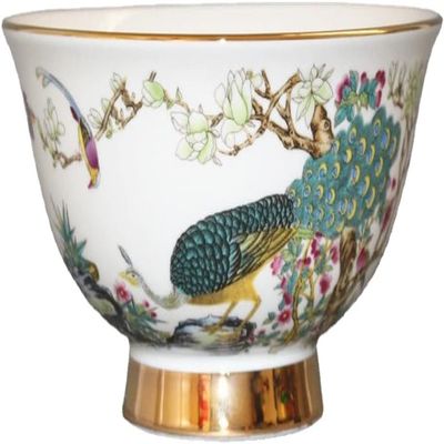 Porcelain Dessert Bowls,Fruit&Cornflakes Bowl,Ceramic Bowl* Chinese Ancient Palace Style Porcelain Rice Bowl,Porridge Bowl,Soup Bowl15.5cm 6.1in Imperial tracing Gold Pastel Peacock Bowl Porcelain Co