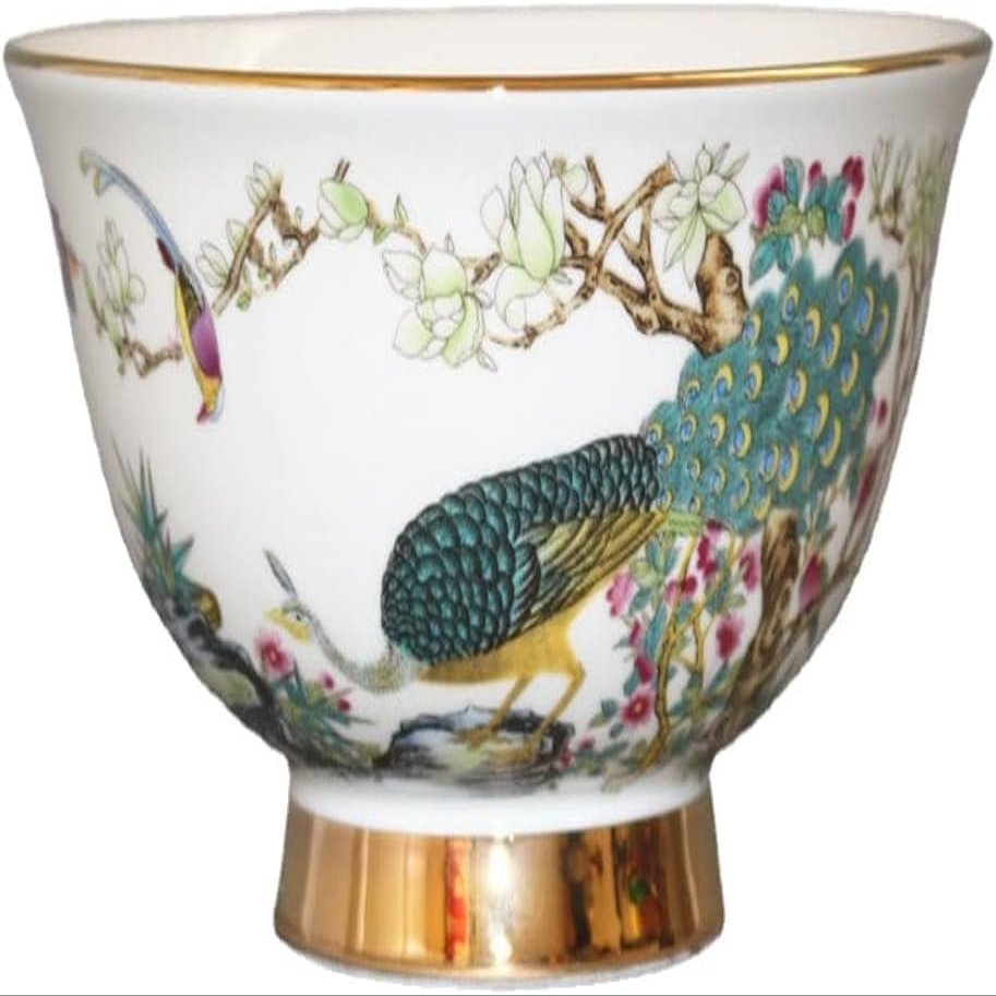 Porcelain Dessert Bowls,Fruit&Cornflakes Bowl,Ceramic Bowl* Chinese Ancient Palace Style Porcelain Rice Bowl,Porridge Bowl,Soup Bowl15.5cm 6.1in Imperial tracing Gold Pastel Peacock Bowl Porcelain Co
