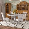 DESIGNER97 Retro 5-Piece Farmhouse Dining Table Set Extendable Round Oval Table and 4 Upholstered Chairs for Kitchen Dining Room, Antique White view 2