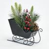 Worth Imports 11" Artificial Pine, Berries & Pine Cone Arrangement in Metal Christmas Sleigh Tabletop Decoration view 1
