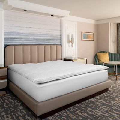 Bellagio Hotel Featherbed Mattress Topper - Thick Mattress Pad Cover - 100% Cotton Cover & Duck Feather Fill - 2"" Thick Gusset - Queen, White