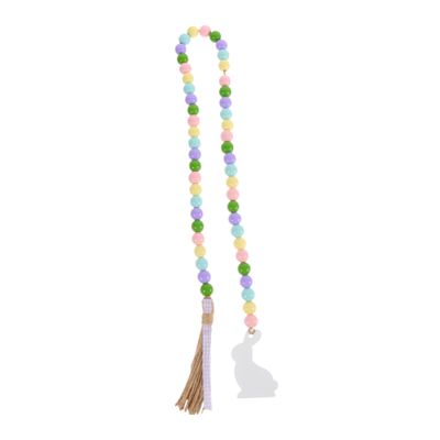 Easter Wood Bead Tassel String Decor, Bunny Wall Hanging Ornament for Home