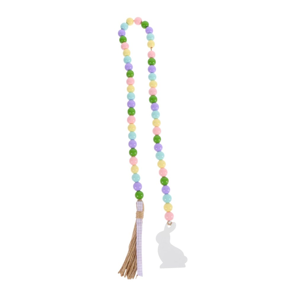 Easter Wood Bead Tassel String Decor, Bunny Wall Hanging Ornament for Home