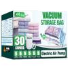 HIBAG Vacuum Storage Bags with Electric Pump, 30 Pack Vacuum Seal Space Saver Bag for Clothes, Clothing, Pillows, Blanket Bedding Comforters view 1