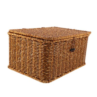 PRETYZOOM Imitation Rattan Woven Storage Box Lid Rustic Organizer for Sundries Clothes Books Deep Multi-functional Home