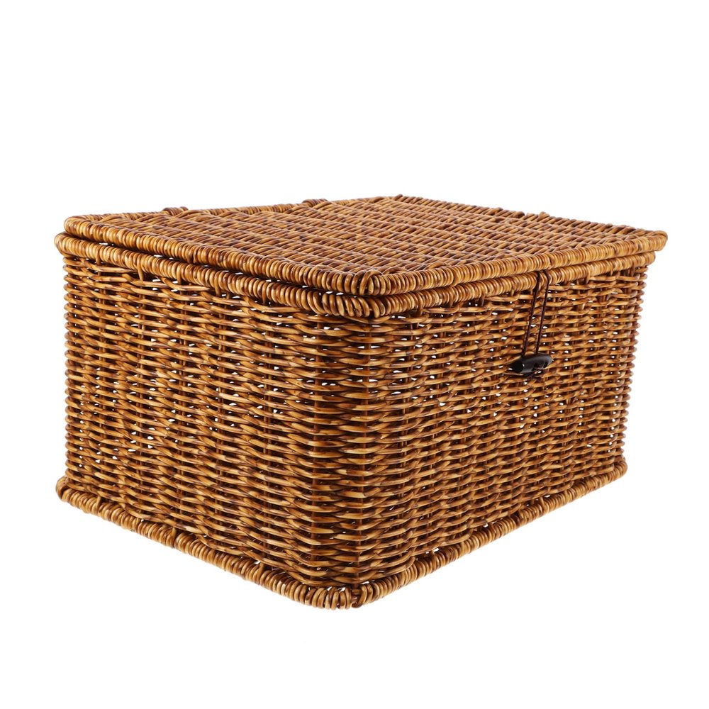 PRETYZOOM Imitation Rattan Woven Storage Box Lid Rustic Organizer for Sundries Clothes Books Deep Multi-functional Home