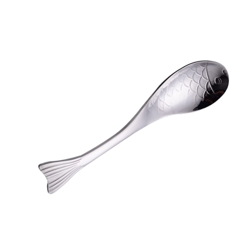 HOLIDYOYO Fish Shape Stainless Steel Soup Spoon Cooking Ladle for Soup and Dinner Creative Design Easy to -grade Material for Home and Kitchen Use