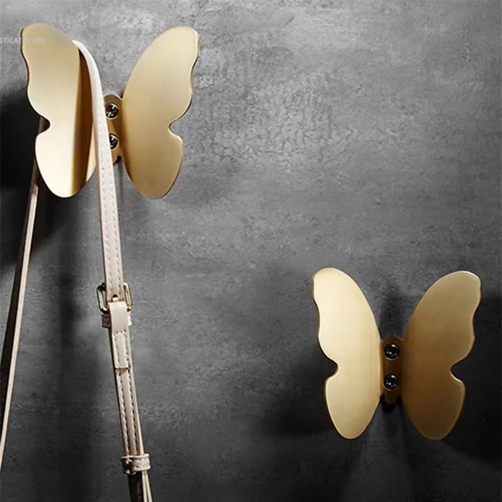 GGKLVWMA Solid Brass Butterfly Bathroom Hooks for Towels Wall Mounted Racks Hangers Gold Hooks for Hanging Clothes Bags Hallway Hook 1Pcs (Color : Gold)
