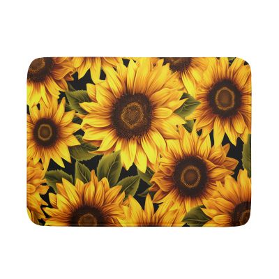 Sunflowers Dish Drying Mat for Kitchen - Yellow Flowers Dish Mat 18 x 24 Floral Drying Kitchen Mat Leaf Kitchen Drying Mats Sunflower Dish Drying Mat for Multiple Usage