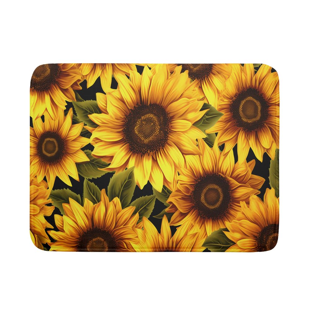 Sunflowers Dish Drying Mat for Kitchen - Yellow Flowers Dish Mat 18 x 24 Floral Drying Kitchen Mat Leaf Kitchen Drying Mats Sunflower Dish Drying Mat for Multiple Usage