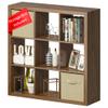Bookshelf with Storage Bins, 9-Cube Storage Organizer Sturdy Wooden Bookcase Open Book Shelf, Multifunctional Cubicle Rack for Storage & Display, Furniture for Living Room Bedroom Office, Classic Oak view 1