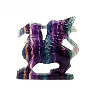 ATkits Crystal Natural Rainbow Fluorite Crystal Griffin Sculpture Statue Animal Carving for Home Decoration Collection