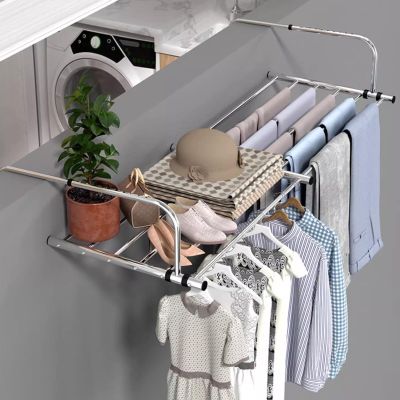 Stainless Steel Extendable Foldable Airer Indoor ,Balcony Dryer Wall Dryer Radiator Dryer, Radiator Clothes Airer Rack, Hanging Drying Rack Airer, With Adjustable Arms, Towel Rack ( Color : Silver , S