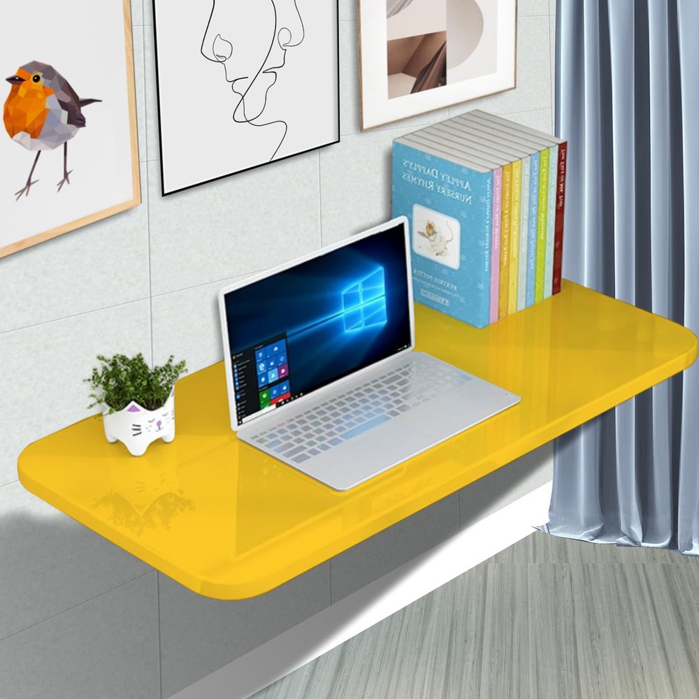 APCHJOJ Wall-Mounted Folding Table, Dining & Desk - Easy Fold, Space Saver - 100 * 30 * 2.5cm (39.3 * 11.8 * 1in) Yellow