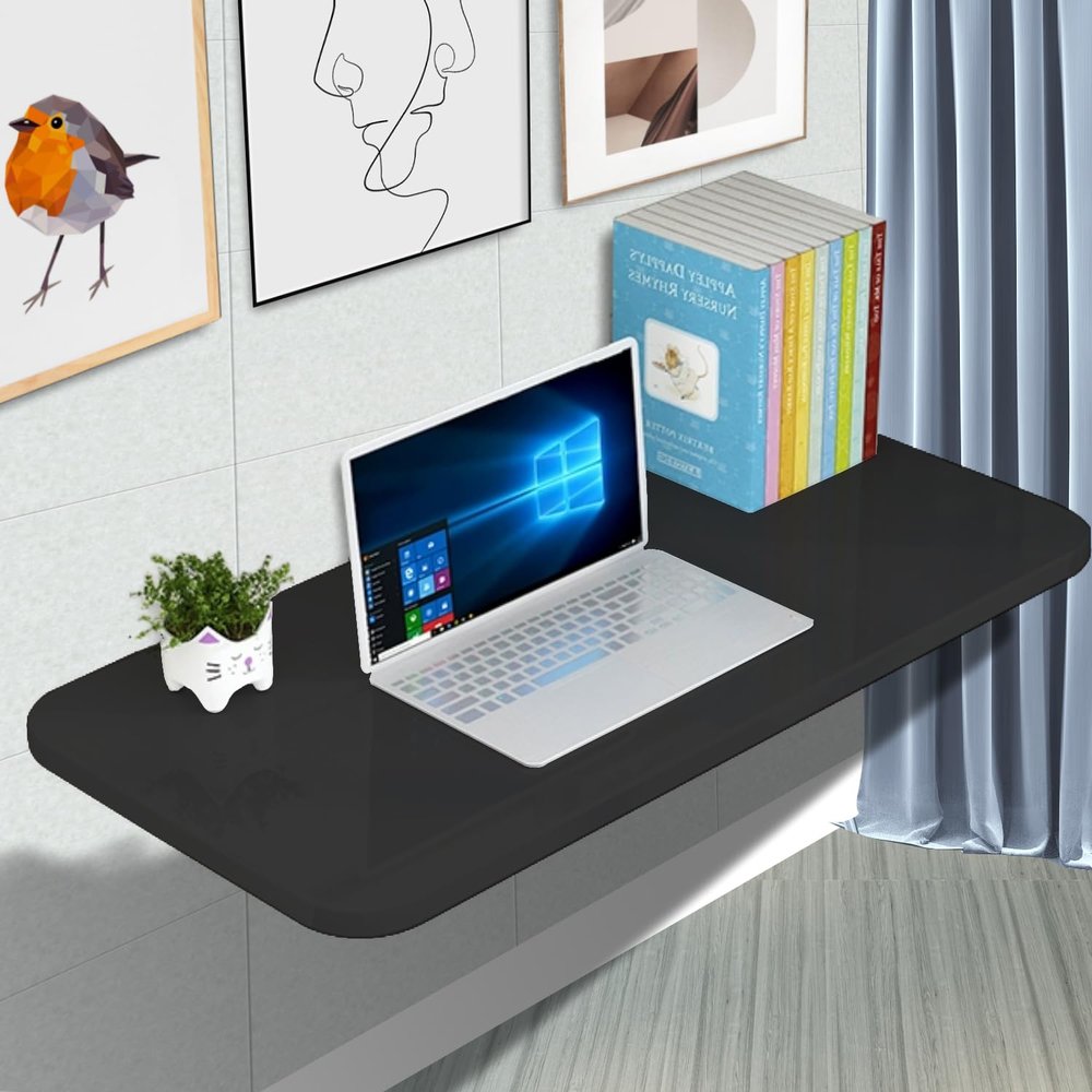 APCHJOJ Wall-Mounted Folding Table, Dining & Desk - Space-Saving 100 * 30 * 2.5cm (39.3 * 11.8 * 1in) Black