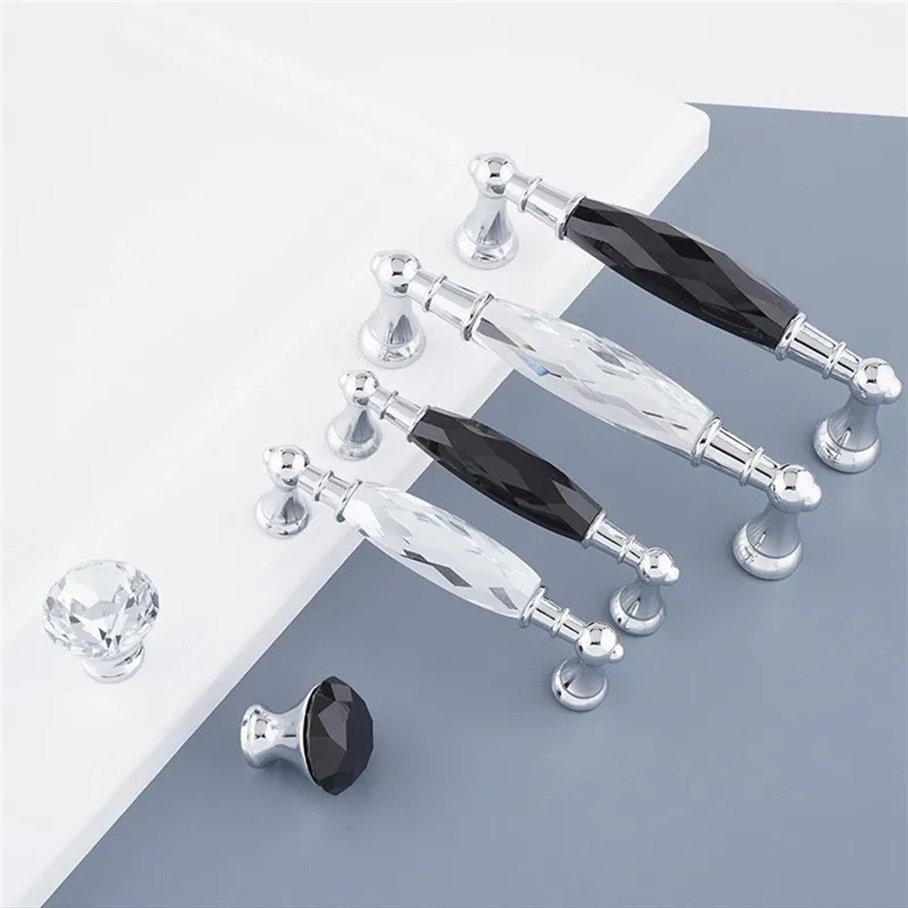 GGKLVWMA Zinc Alloy Drawer Silvery Long Crystal Handle Dresser Wardrobe Handles for Cabinet Kitchen Pull Cupboard Knob 1Pcs (Color : Black Diamond)