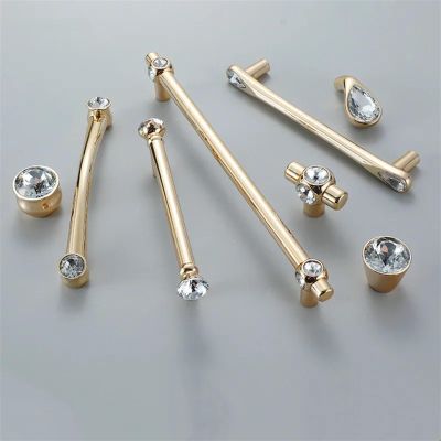 GGKLVWMA European Luxury Crystal Solid Zinc Alloy Golden Cabinet Handles Kitchen Cupboard Wardrobe Door Pulls Furniture Hardware 1Pcs (Color : 1-192mm)