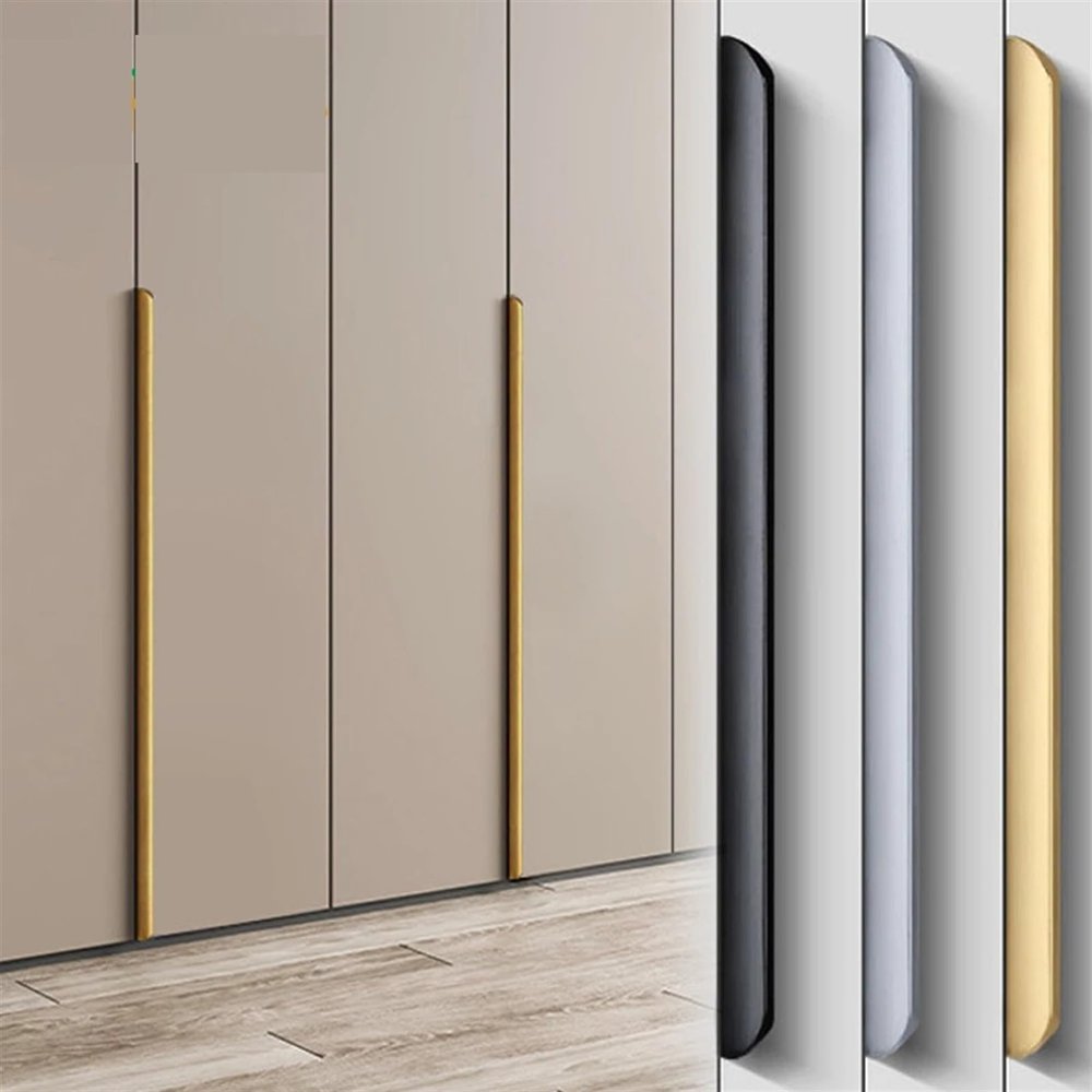 GGKLVWMA Hidden Furniture Handles Gold Black Modern Aluminum Alloy Wardrobe Drawer Knobs Long Kitchen Cabinet Pulls Cupboard Door Handles 1Pcs (Color : Brushed Gray, Size : Length-120mm)