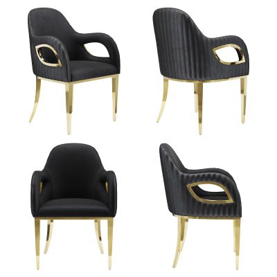 ACEDCOR Dining Chairs with Arms Set of 4, Black Upholstered Velvet Dining Room Chairs with Fox-Eye Armrest Gold Stainless Steel Legs for Kitchen, Dining Room, Bedroom, Makeup Room