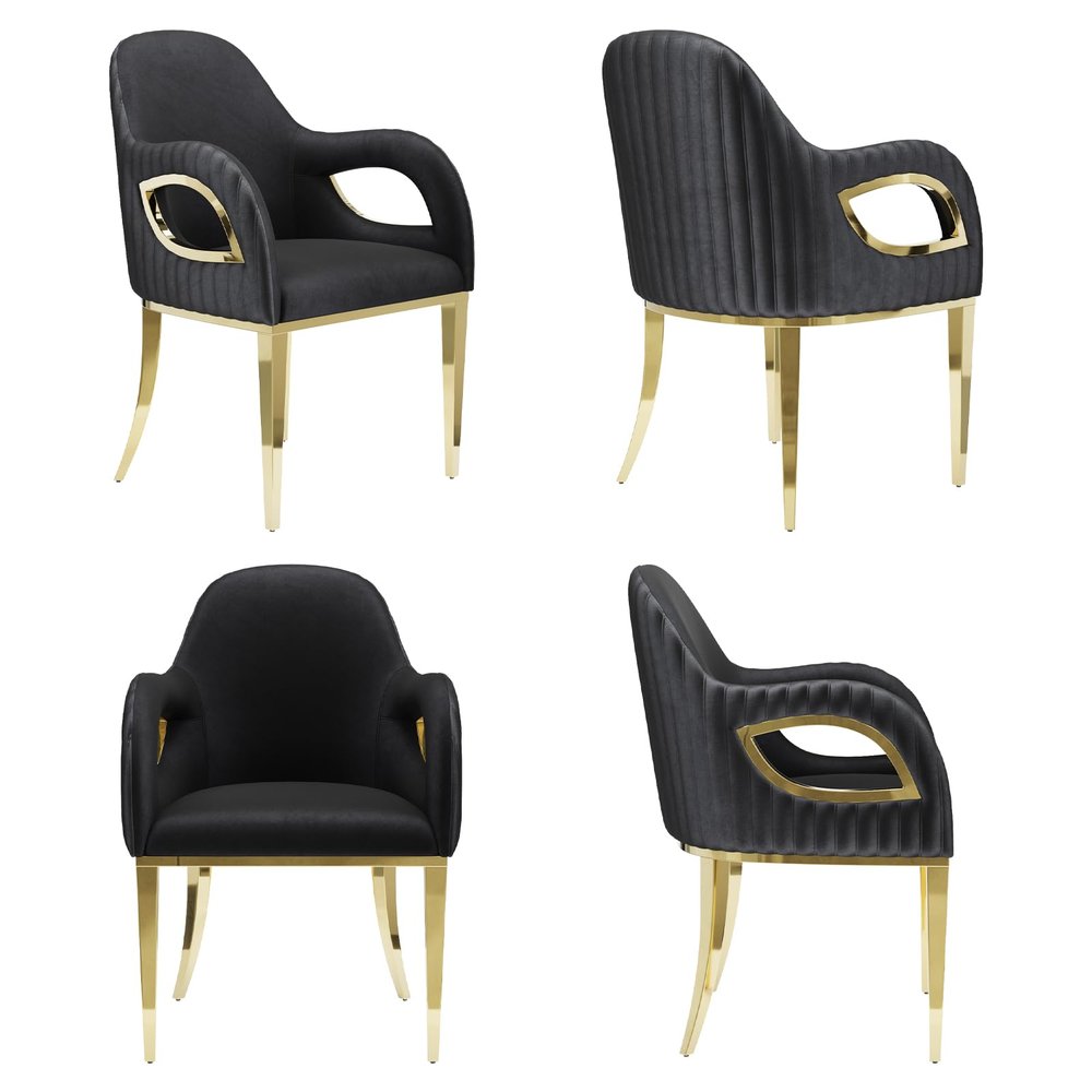 ACEDCOR Dining Chairs with Arms Set of 4, Black Upholstered Velvet Dining Room Chairs with Fox-Eye Armrest Gold Stainless Steel Legs for Kitchen, Dining Room, Bedroom, Makeup Room
