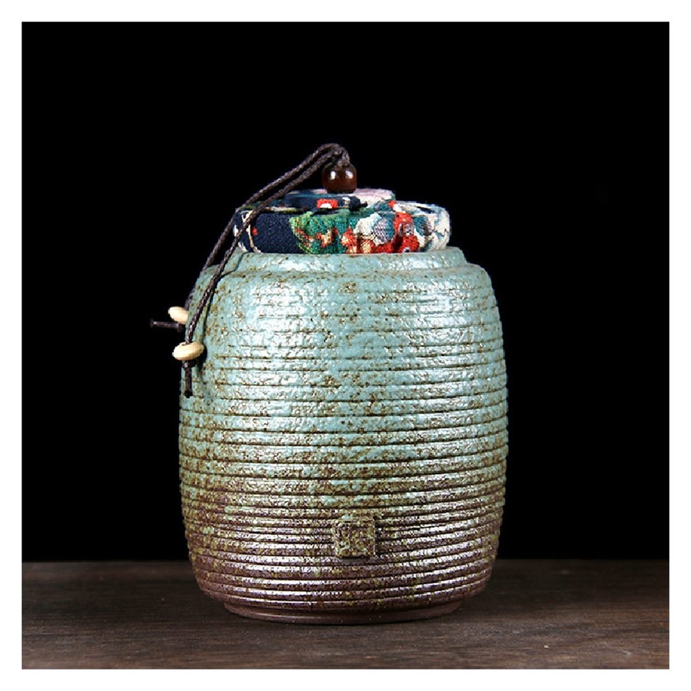 AJJBSS Tea Tin Food Storage Canister Large Ceramic Tea Caddy Travel Retro Japanese Kiln Change Glaze Portable Sealed Tea Tins Tea Storage Tea Container Tea Organizer (Bianco)