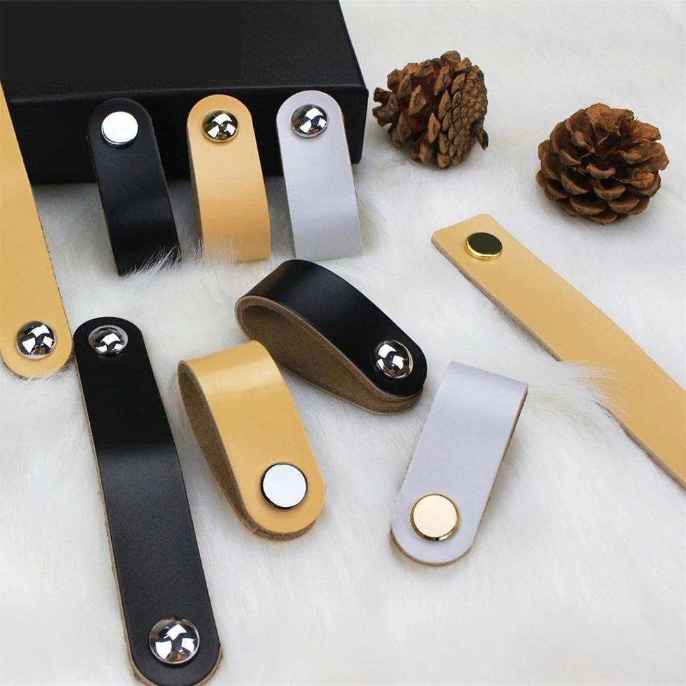 GGKLVWMA Leather Handles Wardrobe Cupboard Drawer Door Pulls and Kitchen Cabinet Knobs Furniture Hardware Handles 1/6/10Pcs (Color : MBS0010-10, Size : 6PCS)