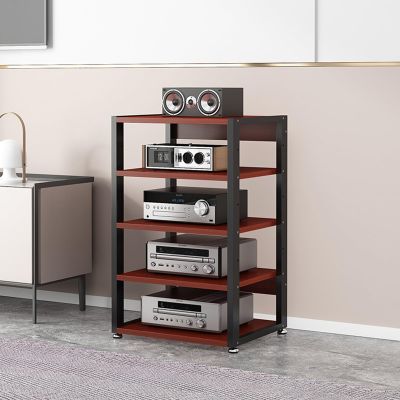 Media Stand Audio Video Rack Corner TV Entertainment Stereo Components Cabinet CD Player Stand Floor-Standing Open Storage Shelf with Height Adjustable Wooden Shelves for Home/Office/Theater (Color :