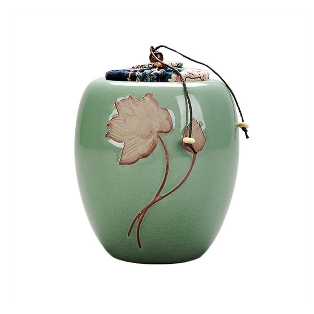 AJJBSS Tea Tin Food Storage Canister Ceramic Sealing Jar Large Household Chinese Style Ru Kiln Storage Tea Canister Tea Canister for Loose Leaf Tea (Gold)