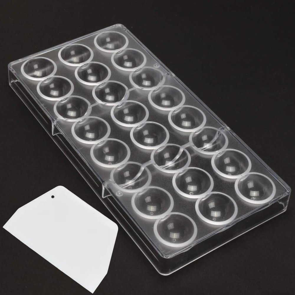 Avtytsda 24 Grid Chocolate Candy Mold PC Polycarbonate Chocolate Making Mould with Scraper (Semicircle)