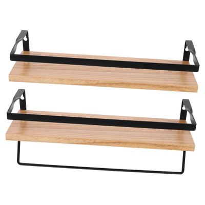VOSAREA Rustic Floating Wall Shelf with Towel Rack Sturdy Wood Bathroom Organizer for Towels and Decor Versatile Storage for Bathroom Kitchen and Living Room