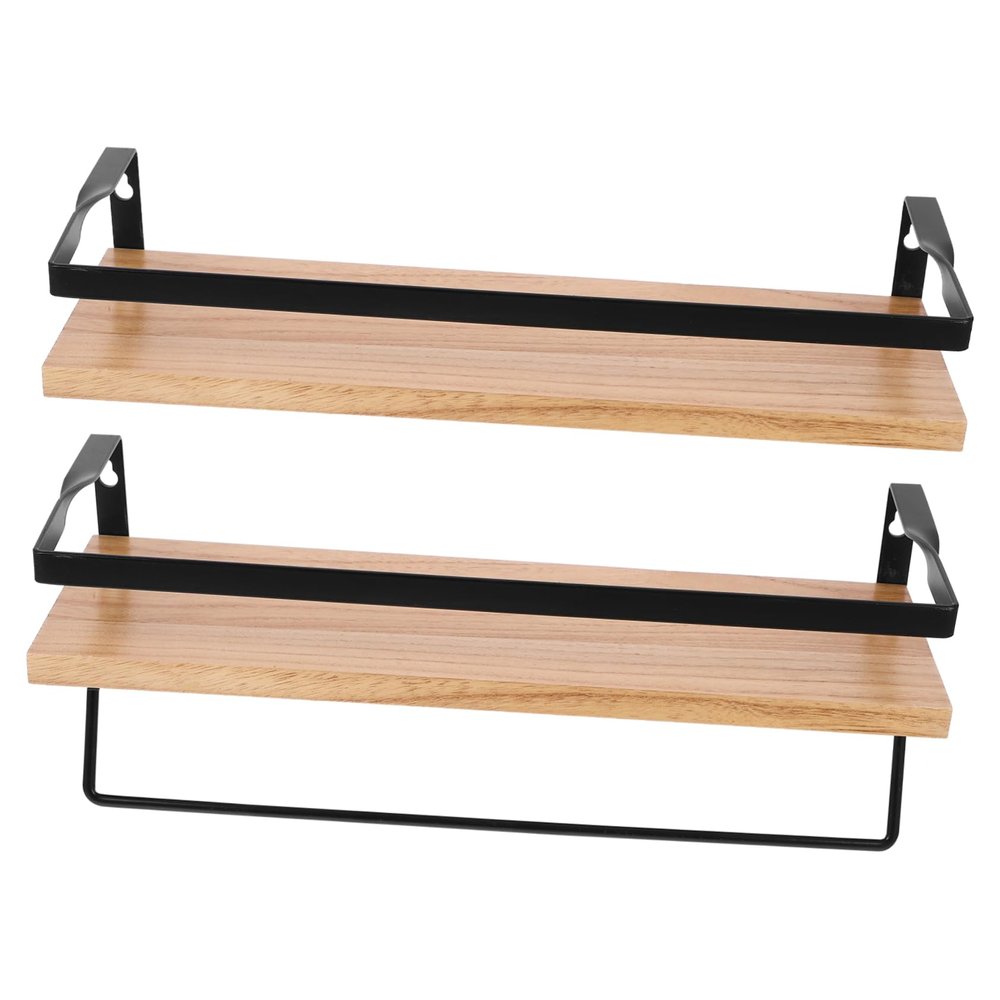 VOSAREA Rustic Floating Wall Shelf with Towel Rack Sturdy Wood Bathroom Organizer for Towels and Decor Versatile Storage for Bathroom Kitchen and Living Room