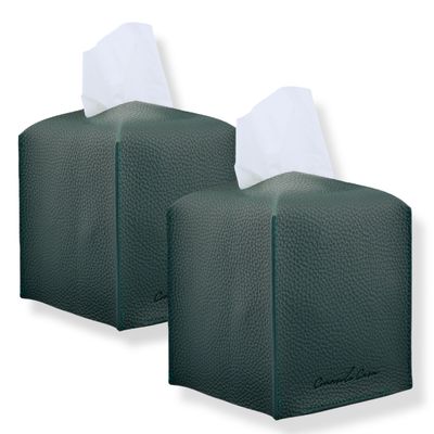 Connsole Casa Premium PU Leather Tissue Box Holder - Elegant Hotel-Style Tissue Box Cover for Home, Office & Car Dcor, Tissues Cube Organizer for a Natural & Classic Look (Dark-Green 2 Pack)