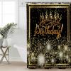 ZOE STORE Shower Curtains for Bathroom Accessories, Happy Birthday Polyester Fabric Bathtub Curtain with 12 Hooks, Luxurious Black Golden Cake Fireworks Waterproof Shower Curtains 72 x 84 Inches view 1