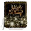ZOE STORE Shower Curtains for Bathroom Accessories, Happy Birthday Polyester Fabric Bathtub Curtain with 12 Hooks, Luxurious Black Golden Cake Fireworks Waterproof Shower Curtains 72 x 84 Inches view 2
