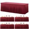 4 Pack Burgundy Spandex Tablecloths for 8 Foot Rectangle Tables, Wrinkle Free Fitted Tablecover 8ft Maroon Stretchy Table Clothes with Skirt for Weddings Birthday Party Banquet Baby Shower view 1