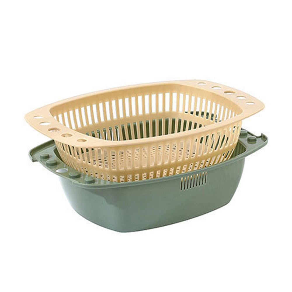 Cyrank Kitchen Strainer Colander Bowl Set, 2-in-1 Vegetable Washing Basket Noodle Pasta Strainer Food Strainer Fruits Vegetables Basket Multifunctional Washing Bowl and Strainer(Green)