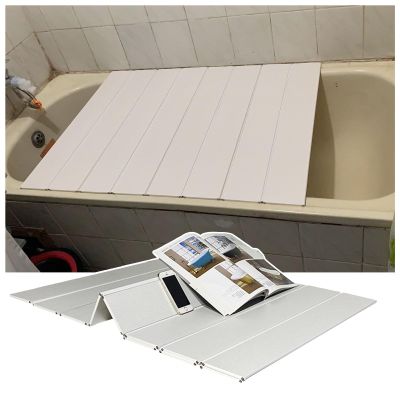 Bathtub Tray Foldable PVC Bathtub Cover Shutter Bath Lid, Bathtub Insulation Cover Dust Board, Multifunction Waterproof Bathtub Tray for Phone Tablet Bracket Multifunctional (Color : White, Size : 7
