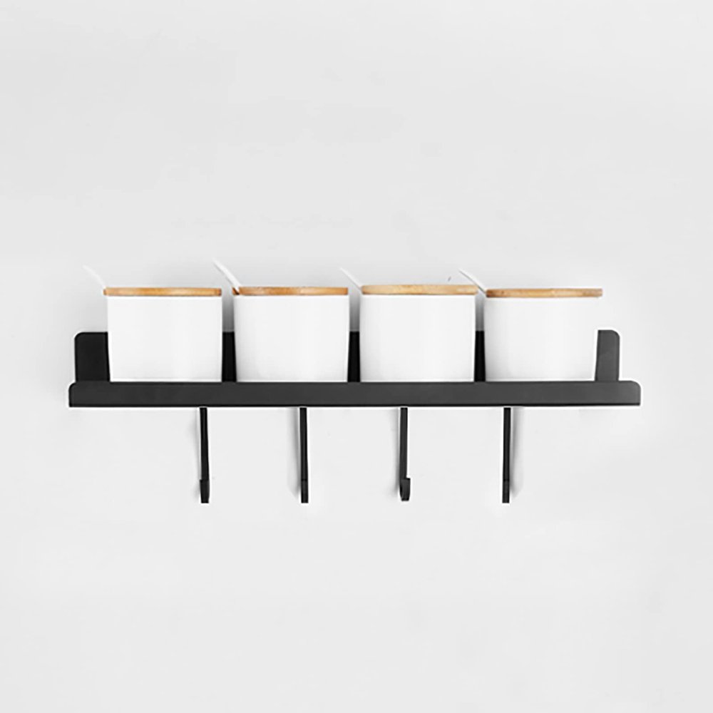 YOtat Wall Spice Rack Organizer,Hanging Seasoning Jar Storage Rack with Hooks Kitchen Storage Racks for Spices Herb Jar, 30cm, Black