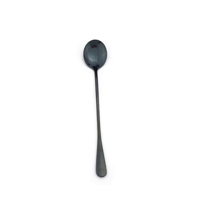 WHIERGGIN Silverware Set, 1/4/6/8/10/12 Pieces Stainless Steel Tableware Long-handled Coffee Spoons Household Colorful Small Round Spoons Ice Cream Spoons Dessert Spoons (Color : Black, Size : 12Pcs