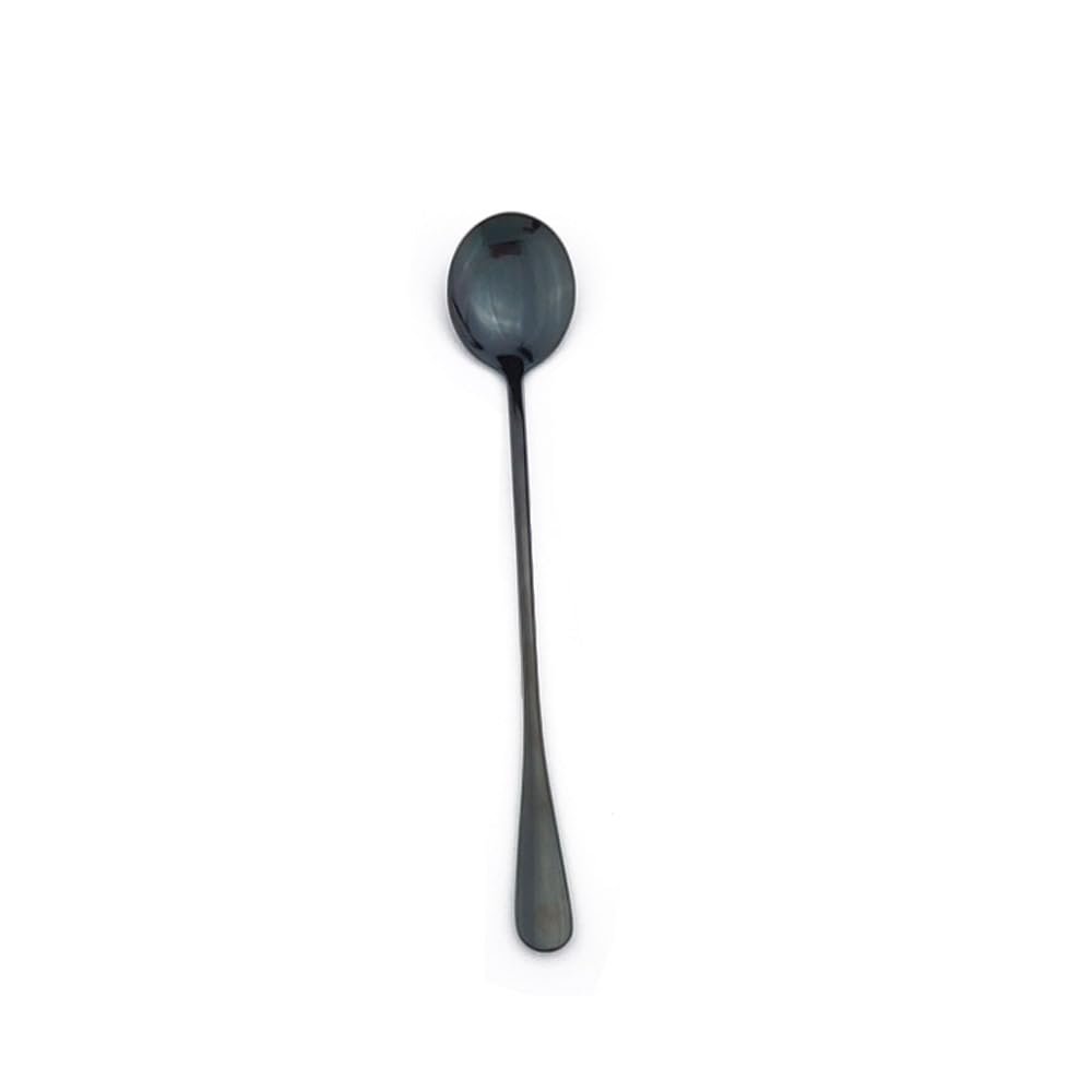 WHIERGGIN Silverware Set, 1/4/6/8/10/12 Pieces Stainless Steel Tableware Long-handled Coffee Spoons Household Colorful Small Round Spoons Ice Cream Spoons Dessert Spoons (Color : Black, Size : 12Pcs