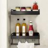 YOtat 2 Pack Spice Rack Wall Mount,Floating Shelves Storage with Hooks Towel Bar Hanging Spice Shelf for Kitchen Bathroom, 40cm, Black view 1