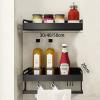 YOtat 2 Pack Spice Rack Wall Mount,Floating Shelves Storage with Hooks Towel Bar Hanging Spice Shelf for Kitchen Bathroom, 40cm, Black view 2