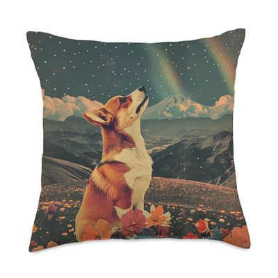Vintage Art Cute Dog Corgi Puppy Funny Throw Pillow