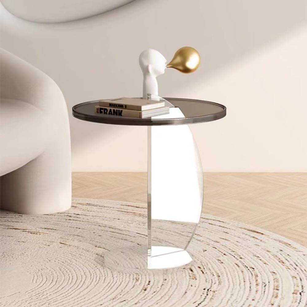 KK-GAL Round Acrylic Coffee Table, Multifunctional Sofa End Table Tray, Small Round Modern Side Table, Elegant Bedside Table, Living Room Decor Display Stand Table, 45 * 45 * 56Cm,Gray, Grey