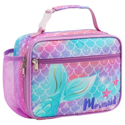 Bagseri Kids Lunch Bag Girls - Thermal Insulated Lunch Box Tote with Water Bottle Holder, Reusable Leak-Proof Kids Lunch Box for Daycare & School, Purple Mermaid Tail (Containers Not Included)