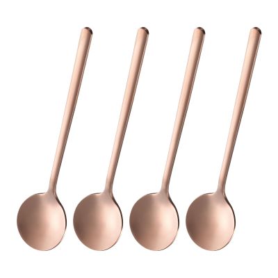 uxcell 4pcs Espresso Spoons 5.1 Inches 18/8 Stainless Steel Round Coffee Spoon Long Handle Tea Spoons for Tea Coffee Stirring Dessert Ice Cream Sugar Cake, Rose Gold Tone