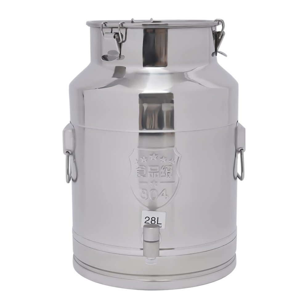 RABEEXP 28L / 7.4 Gallon Milk Can with Faucet Stainless Steel Wine Pail Bucket Oil Milk Tote Jug with Seal Lid for Milk Wine Liquid Storage Container (28L with Faucet)