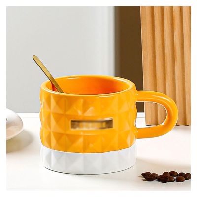 IBONSON Glass Cups Creative Ceramic Water Cup For Boys, Mug-like Coffee Cup With Spoon, Office Tea Cup Juice Glasses (Size : B)