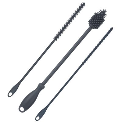 3pcs Straw Cleaner and Bottle Brush for Cleaning, Hanging Straw Brush Silicone BPA-Free Long Bottle Cleaning Brush Reusable Bottle Washing Accessories for Jars Tumblers (Gray)